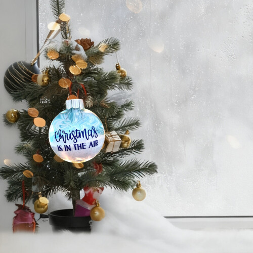 Christmas Beach Glass Ball Ornament Blue 1