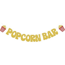 Popcorn Bar Banner Gold Glitter Movie Birthday Decoration