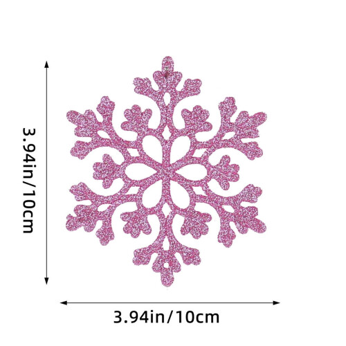 Christmas Snowflake Ornaments Pink Glitter Plastic 12 Pcs