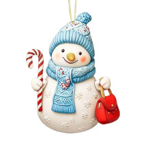 Christmas Snowman Ornament Blue Acrylic Flat 3 Inch