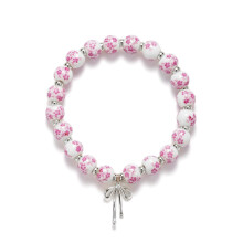 Beaded Bow Charm Bracelet for Women Vintage Stretch Dainty