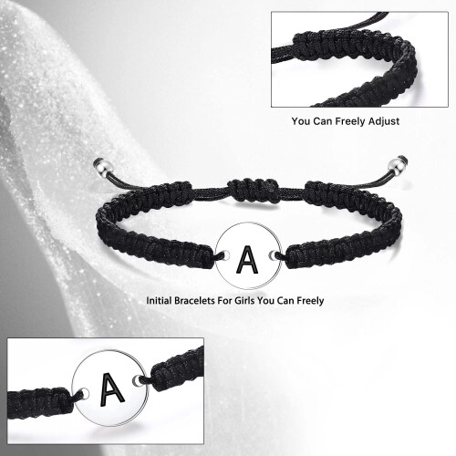Sterling Silver Initial Bracelet Adjustable Braided Disc 2