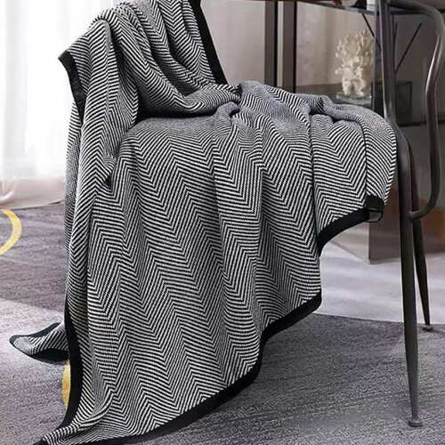 Knitted Cotton Herringbone Throw Blanket 59x79 inches