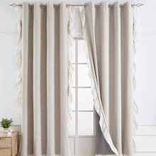 Linen Curtains Beige 132x214cm Blackout Thermal Insulated