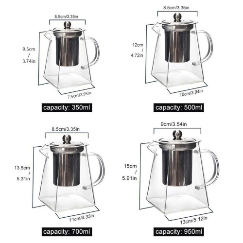 Glass Tea Pot with Stainless Steel Filter 1.2L 2