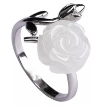 Jade Rose Ring Adjustable 925 Silver Women's Amulet Jewelry