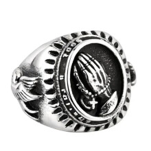 Jesus Cross Praying Hands Ring Stainless Steel Size 8