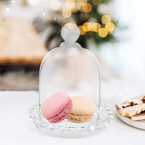 Small Glass Cloche Dome with Base and 1 Cake Tray 2