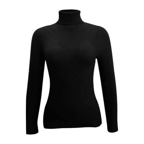 Women's Turtleneck Sweater Ribbed Knit Fitted Pullover 2