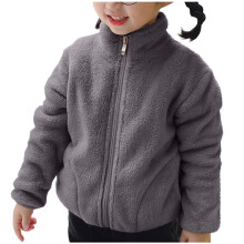 Gray Fuzzy Kids Jacket Thermal Fleece-Lined Sherpa