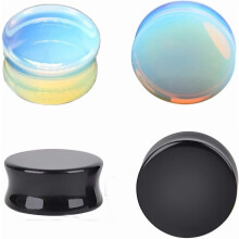 Opalite Moonstone Black Stone Double Flared Ear Plugs Set