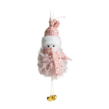 Pink Plush Snowman Ornament with Golden Bells 17.5 cm