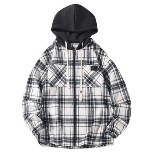 Men's Lightweight Puffer Jacket Solid Color Plaid Hooded UK