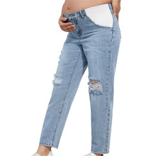 Women's Maternity High Waist Ripped Jeans with Zipper