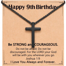 Black Cross Necklace with Joshua 1:9 Verse for Teens Ages