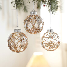 Christmas Ball Ornament Faux Pearl Glittery 6-Pack