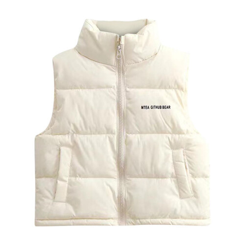 White Sleeveless Down Vest for Kids Collared Zip-Up 1 Pack