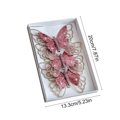 Pink Glitter Butterfly Ornaments 3 pcs 2