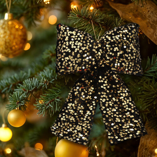 Sequined Christmas Bow Pendant Black 1