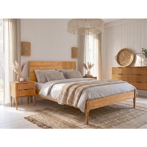 Beliani Bed Pine Wood FLAVIGNAC 140 x 200 cm (EU Double) Light Brown 1