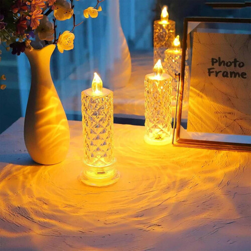 LED Crystal Candle Lights Rose Shadow Flameless 6 Pack