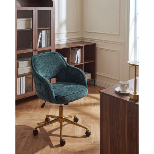 Beliani Desk Chair EMBER Chenille Dark Green 1