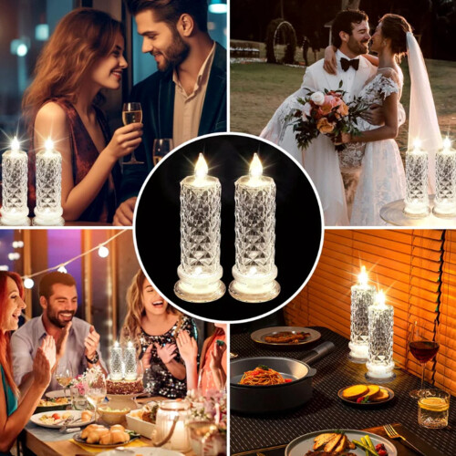 LED Crystal Candle Lights Rose Shadow Flameless 6 Pack 1