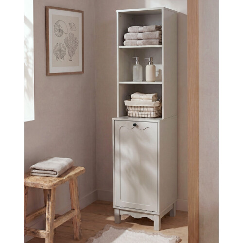 Beliani Bathroom Cabinet PENON 38 cm with Laundry Basket Light Beige 1