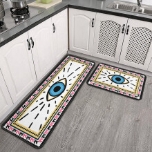 Evil Eye Kitchen Rugs Set of 2 Boho White Non-Slip