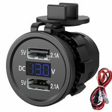 Dual USB Car Charger with Digital Volt Meter 12V-24V