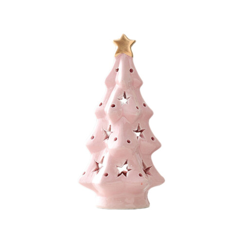 Ceramic Christmas Tree Ornament with Pink Accents