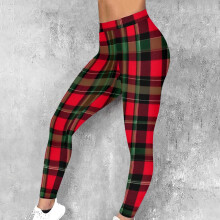 Women's Plaid Leggings Stretchy Elastic Waist