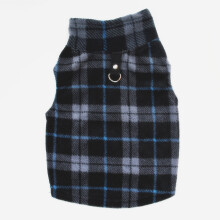 Soft Fleece Dog Sweater with Leash Ring Plaid Warm Pet