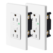 White GFCI Outlet 15A 2-Pack with LED Indicator and Wall