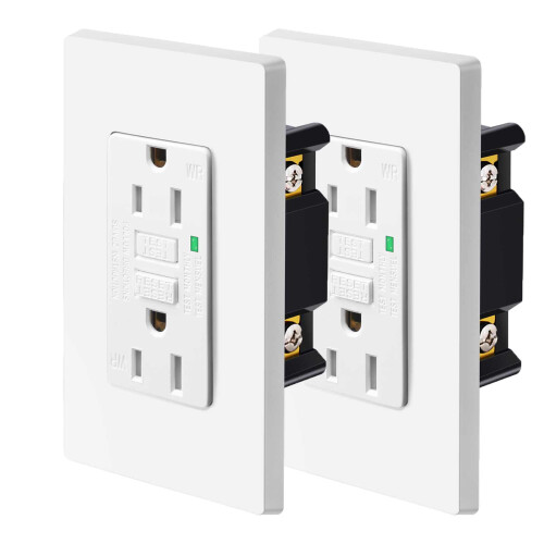 White GFCI Outlet 15A 2-Pack with LED Indicator and Wall