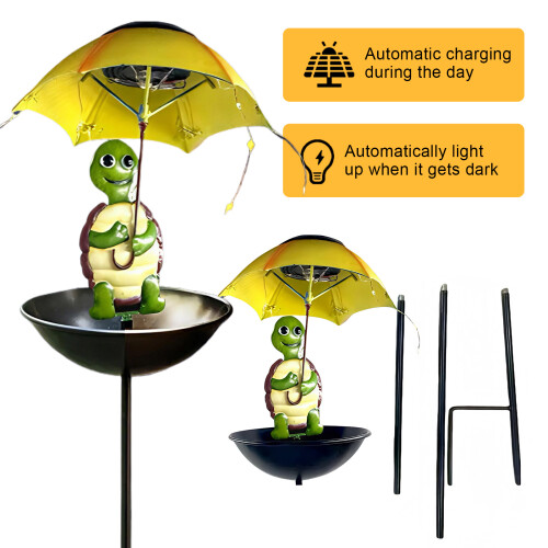Solar Turtle Garden Light with Bird Feeder 1