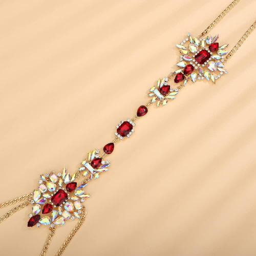 Boho Rhinestone Chest Chain for Women Red 2