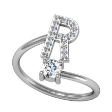 Women's Stainless Steel Initial Ring with Cubic Zirconia,