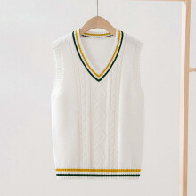 V Neck School Sweater Vest for Girls Knit Cardigan White