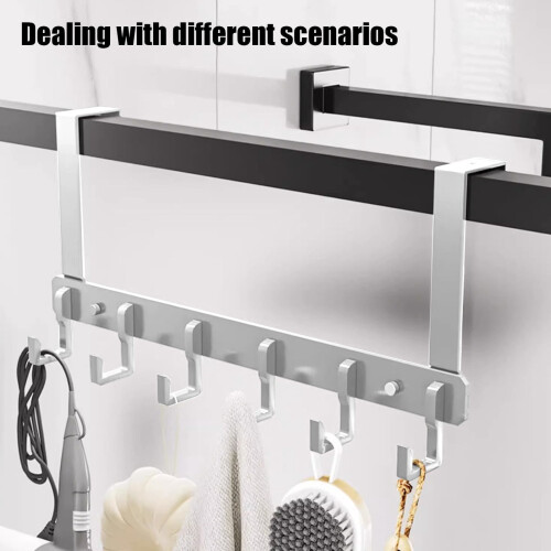 Over-Door Towel Rack Hooks Metal White 6-Hook 1