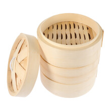 LEORX Reusable Yellow Bamboo Steamer with Lid
