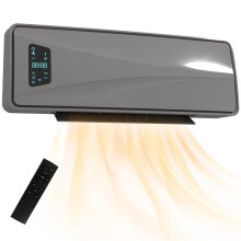 2000W Ceramic Electric Heater with Fan, Adjustable Thermostat, Wall Mounted - Grey