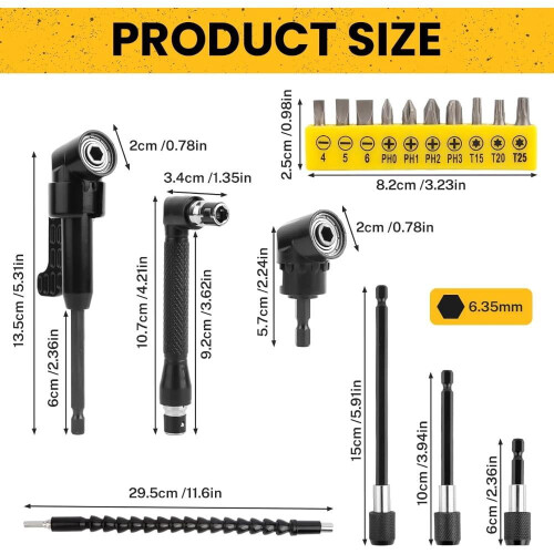 Angle Screwdriver Attachment Kit 17-Pc 105 for Cordless 1