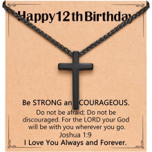 Black Cross Necklace with Joshua 1:9 Verse for Teens 8-18