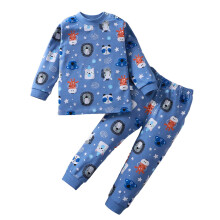 Kids Pajama Set Long Sleeve Cartoon Print Sky Blue 4-5 Years