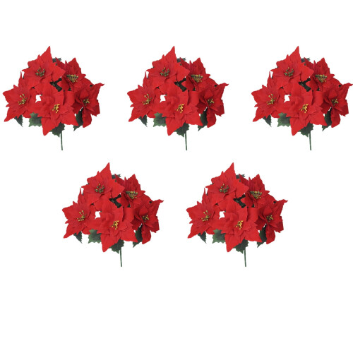 Red Plastic Poinsettia Flowers Flexible 35cm 1