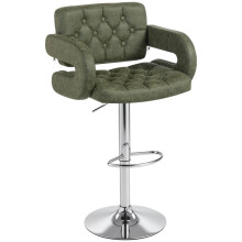 (Green, Steel) Green PU Leather Swivel Bar Stool