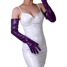 Flexible Long Gloves Glossy Faux Leather Multiple Colors