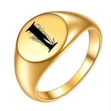 Stainless Steel Alphabet Ring A-Z Gold Tone 22mm
