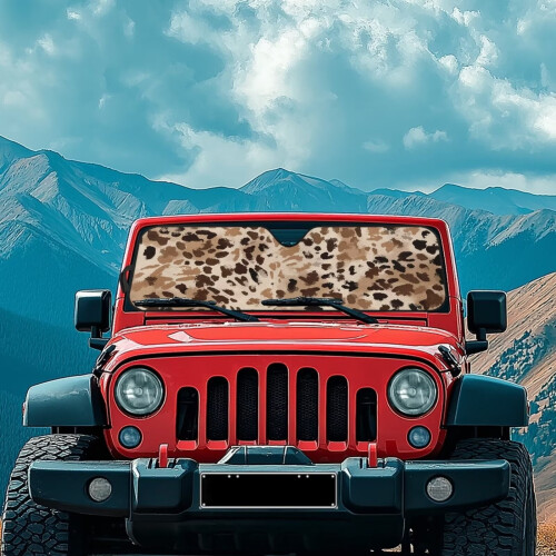 Brown Cheetah Cow Print Windshield Sun Shade for Jeep 2